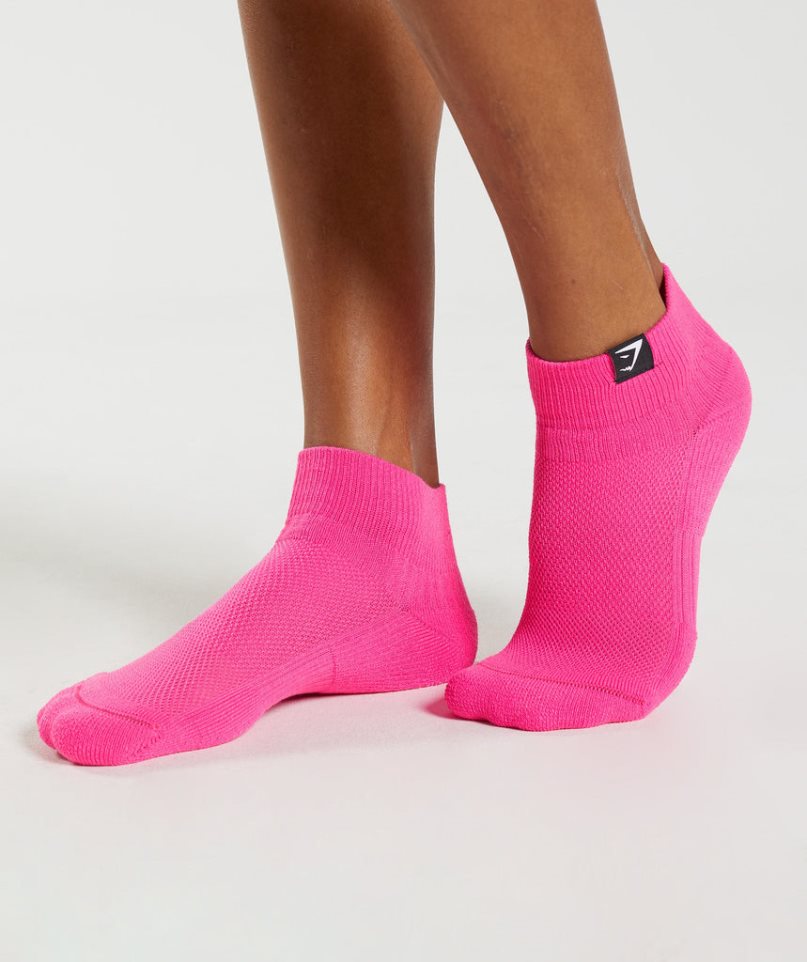 Gymshark Woven Tab Sneaker 3pk Socks Green / Pink / Fuchsia | CA N70D85